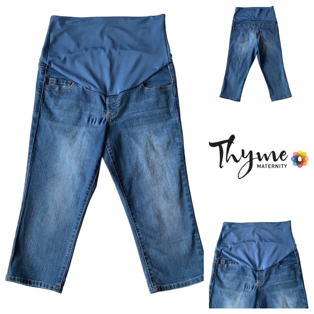 $1 ADD-ON SALE Thyme Maternity Slim Fit Jean Capri Cropped Blue Jeans Medium